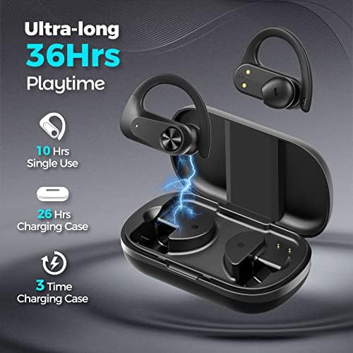 MSTHOO Wireless Headphones Sport, Bluetooth 5.3 Earbuds Earhook, tela LED, tempo de reprodução de 36h, controle de