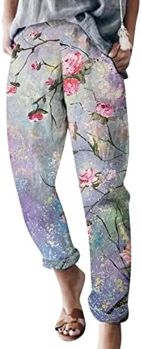 Calças de linho casual de verão para mulheres calças retas de perna reta de alta cintura alta com bolsos confortáveis