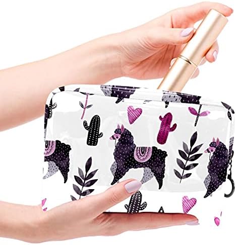 Bolsa de cosméticos para mulheres, adoráveis ​​sacos de maquiagem à prova d'água, viagens de aquarela alpaca com cactus saco de higiene