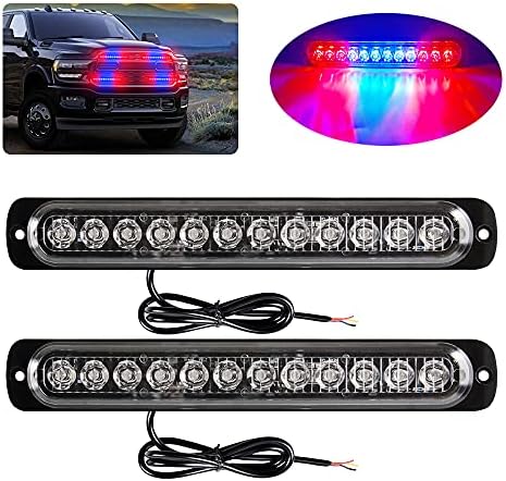 Yifengshun 12 Red e Blue Emergency Strobe Light Bar, 18 modos piscantes de montagem de superfície ultra fine