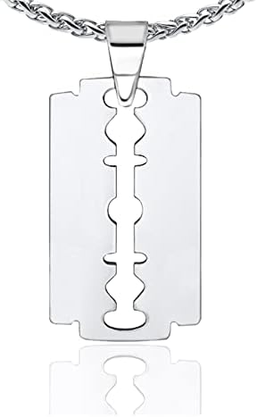 Fusamk Punk Rock Aço inoxidável Razor Blade Tag Pingente 22 Colar de corrente de trigo