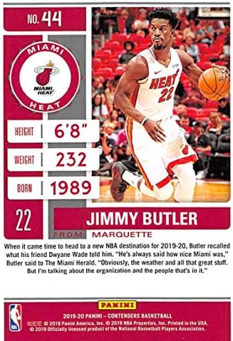 2019-20 Panini Concordam o ingresso da temporada 44 Jimmy Butler Miami Heat NBA Basketball Trading Card