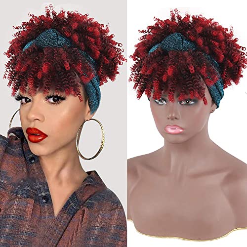 Leosa Afro Curly Head Band Wig com franja curta perucas de faixa preta afro para mulheres negras curtidas afro cacheado com franja