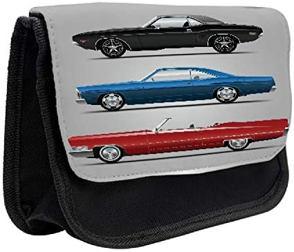 Caixa de lápis de carros lunarable, automóveis vintage em cinza, bolsa de lápis de caneta com zíper duplo, 8,5 x 5,5, multicolor