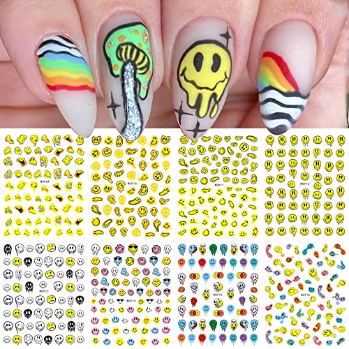 8 lençóis sorriso rosto de unhas adesivas adesivos auto-adesivos pegatinas uñas abstrato