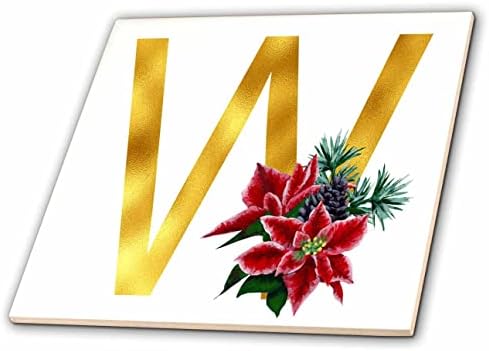 3Drose Christmas Floral Image of Gold Monogram Initial W - Tiles