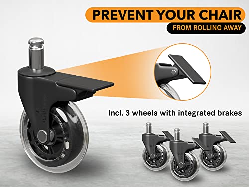 Alt Designs Rodas de cadeira de escritório Chete de cadeira de borracha de substituição - Rodas de lançador de serviço pesado para cadeira