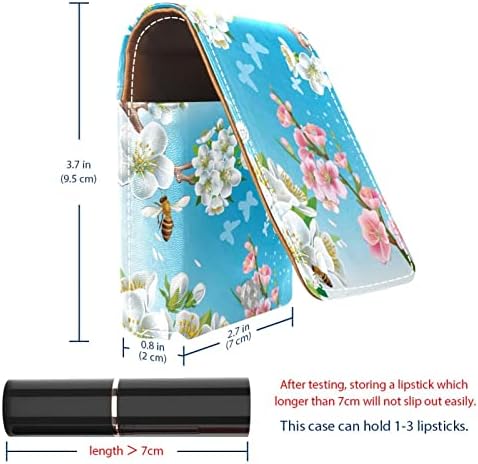 Caixa de batom de batom de viagem Guerotkr, saco de maquiagem portátil de batom com espelho, padrão de azul de flor