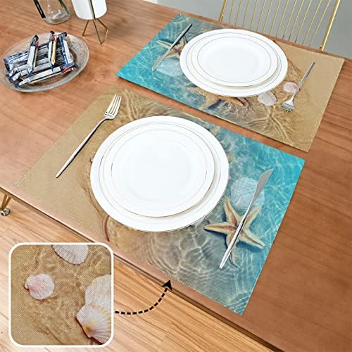 Starfish Seashell Beach Placemats Conjunto de 6 tapetes de mesa de areia marítima de verão para mesa de jantar Spring