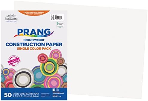Prang Construction Paper, White, 12 x 18, 50 folhas e Pacon Tru-Ray Pesado de construção de pesos pesados, vermelho festivo,