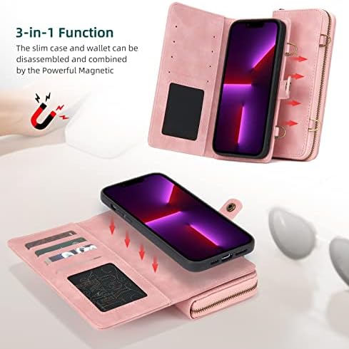 Hongxinghai Compatível com o iPhone 14 Pro Max 6.7 Caixa da carteira 2 em 1 Caixa de couro PU destacável Caixa de