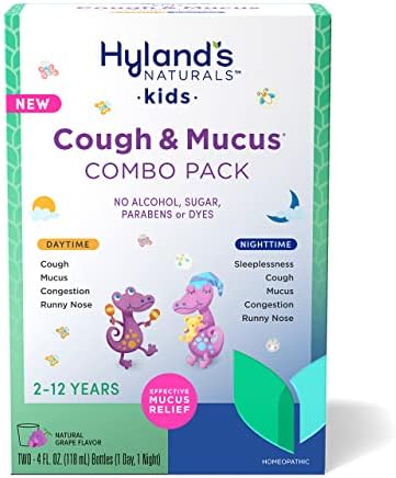 Hyland Naturals Kids Tosse & Mucus Daytime & Nighttime Pack, Crianças Tosse Medicina para idades de 2 a 12 anos, sabor de