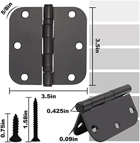 Vervida 30 pacote preto quadrado e 12 pacote de dobradiças de porta de cantos pretos para portas