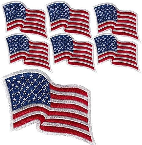 6 pacote - American Flag Bordoused Patch Wavy, Border White EUA Estados Unidos da América, Patch de bandeira dos EUA, costura