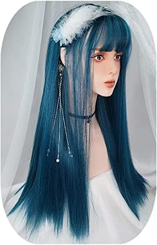 XZGDEN WIGS Hair Wig Wig Bangs peruca nova bolsa feita Moda feminina azul verde cabelos longos e retos foscos cabelos