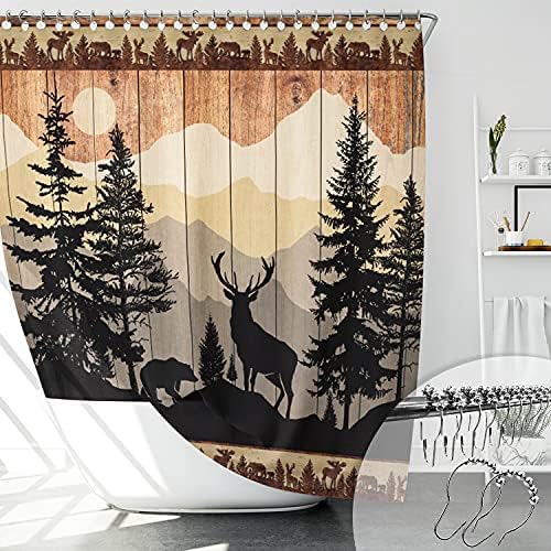 Witzest Rustic Bear Deer Chuarista Cortinas da floresta Cabana da floresta Cortinas de chuveiro para o banheiro da fazenda Country