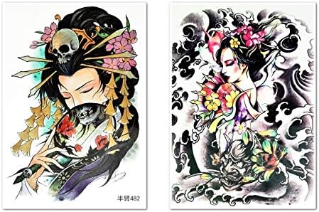 Parita Big Tattoos 2 folhas Garota japonesa Geisha samurai hannya máscara tatuagem temporária para homens mulheres tatuagem de arte