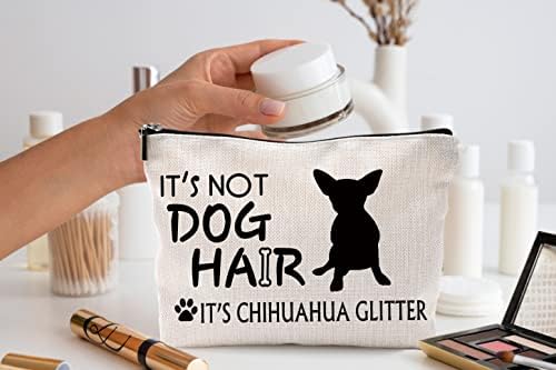 Não é cabelo para cachorro é bolsa de maquiagem de glitter chihuahua, bolsa de maquiagem cosmética de silhueta chihuahua