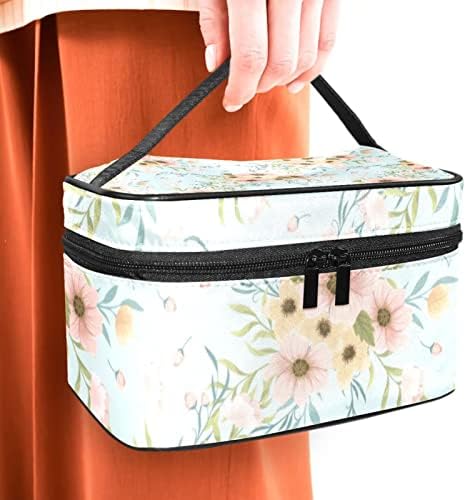 Bolsa de maquiagem de padrões simples floral para mulheres sacolas cosméticas com maquiagem de maquiagem de alça