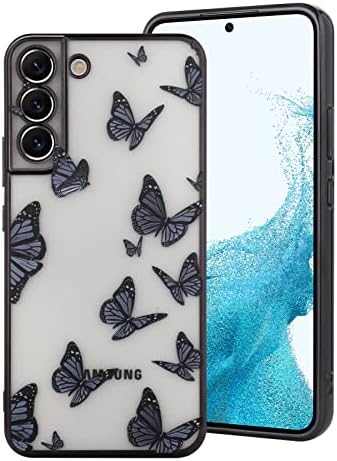 Caso Sakuulo para o Samsung Galaxy S22, Projeto de borboleta preta Caixa de silicone macio S22 para mulheres grils, caixa de telefone