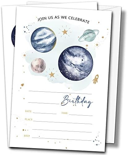 Buildinest Siders Space Birthday Party Invitations com envelopes, 4 x6 Planets de lua cartões de convite de aniversário, estilo