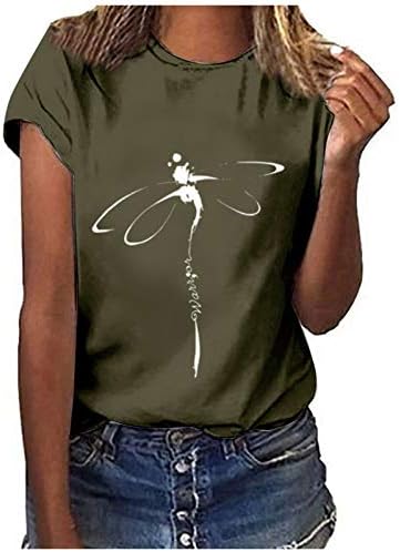 Uikmnh Teen Girl T-shirt T-shirt Manga curta Crewneck Soft Trendy Libélulas Casual Casual Summer camisa