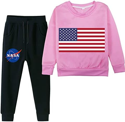 UMOCAN 2 peças NASA Roupfits Tracksuit Set for Kids Fleece Pullover Crew Neck Sweetshirt