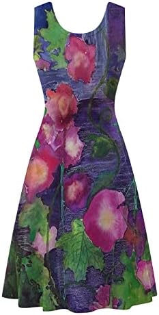 Vestidos de verão Liuguoo para mulheres praia estampa floral uma linha Swing Sundress Sundress