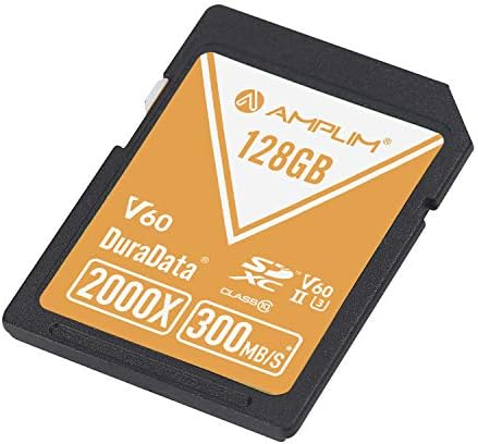 AMPLIM 128GB V60 UHS-II SD SDXC CARD, 300MB/S 2000X Lightning Speed ​​Performance, Extreme Read, U3 Seguro de Memória Digital para