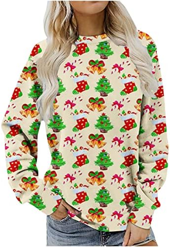 Tops de outono Sorto Mulheres Women Snowflake Crewneck de manga longa T Camisetas de rena de túnica de pulôver de grandes dimensões para leggings