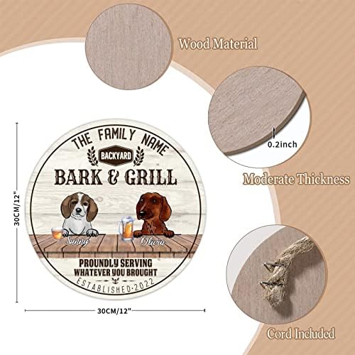 Alioyoit engraçado cachorro cão de madeira placar casca e grelha personalizada redonda de madeira pendurada porta de cachorro fofo