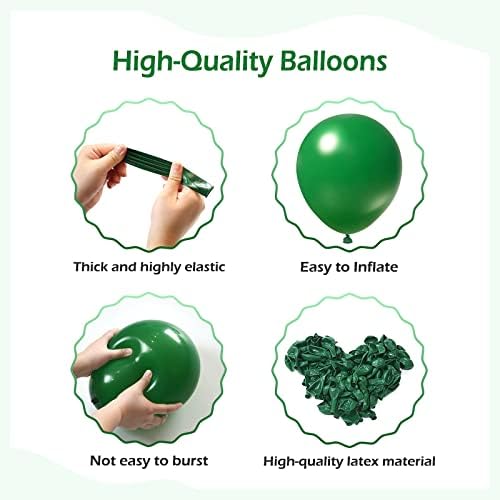 Fotiomrg 110pcs kit de arco de balão verde escuro, 18 12 10 polegadas Balões de látex verde escuro Diferentes tamanhos para formatura