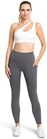 Brooklyn + Jax Leggings da cintura alta feminina com 3 bolsos - calças de treino de ioga de controle de barriga - comprimento