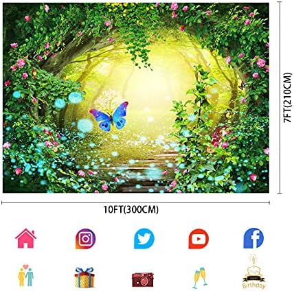 Fuermor 10x7ft Fairy Tale Fotografia Florestal Caso -cenário Primavera Cartoon Encantada Floresta Colorida Flor Butterfly Recém