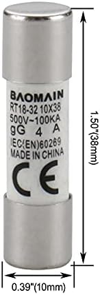 Link de fusível baomain rt18-32 4a tubo de cerâmica cilíndrica 10x38mm 500V CE listado 10 pacote