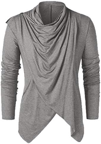 Beibeia Men Winter Inverno vintage assimétrico colarinho de pilha de colarinho sólido Tops de manga comprida moda moda casual punk camisas