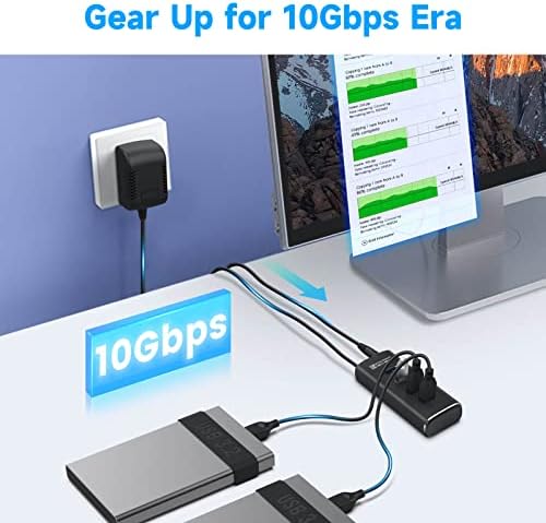 Rosonway 4 portas USB 3.1 Gen 2 Hub 10Gbps com adaptador de energia de 5V + alumínio 4 porta Ultra Slim USB 3.0 Hub de dados