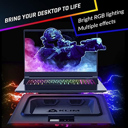 KLIM KN01 RGB Laptop Pad Pad - Novo 2023 - Poderosos ventiladores de lapto de turbo - Filtros de vedação de borracha e poeira para