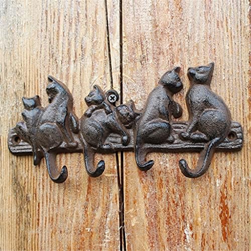 XJJZS Country Style Six Cats Design Vintage Cast Iron Wall Decor com quatro enforcamentos feitos artesanais para o jardim rústico, prateleiras de jardim