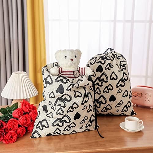 2 peças grandes bolsas de presente com cordão de sacolas grandes sacos de presente de lona estampas de coração Princho