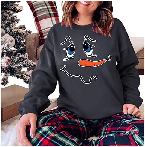 BEUU XMAS Print Crew Neck Tshirts Sweothirtshirts para mulheres Tee de férias em família Tee de manga longa de manga longa