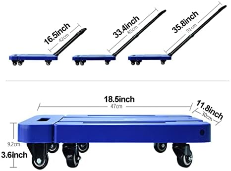 Caminhão de mão dobrável com xamio com 6 rodas, carrinho de carrinho pesado suporta max 200kg/440lb, portátil para bagagem, mudança,