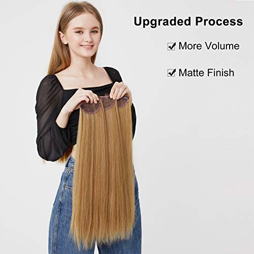 Reecho grosso e reto longo 3pcs prenda as extensões de cabelo para mulheres meninas, marrom escuro - reto)