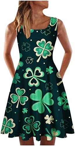 Vestido de manga curta de menina shamrock trevo impresso swing casual mini vestidos férias solto fit flare praia