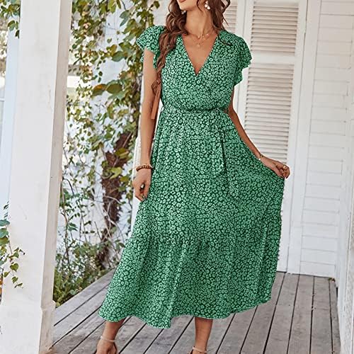 Vestido feminino para verão 2023 Moda Casual Primavera e verão Manga curta Vestido de impressão floral de decote em V