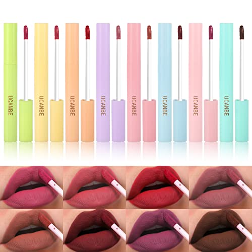 Ucanbe 8pcs/conjunto de veludo líquido fosco batom maquiagem lip stick clássico clássico à prova d'água duradoura Smooth