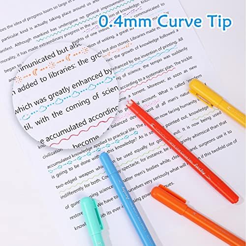 Aechy 12pcs colorido canetas de curva para anotações, canetas de ponta dupla com 10 formas de curva diferentes e 12 cores linhas finas,