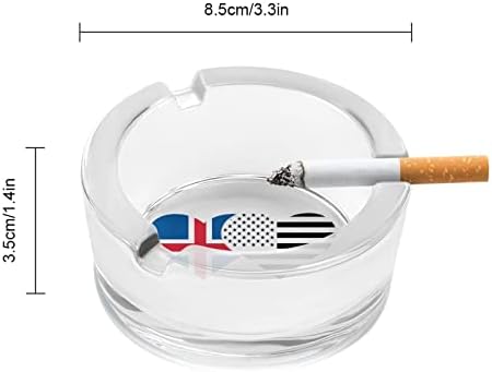 Islândia bandeira e bandeira americana cinza de vidro para cigarros redondo bandeja de cinzas portátil cutel