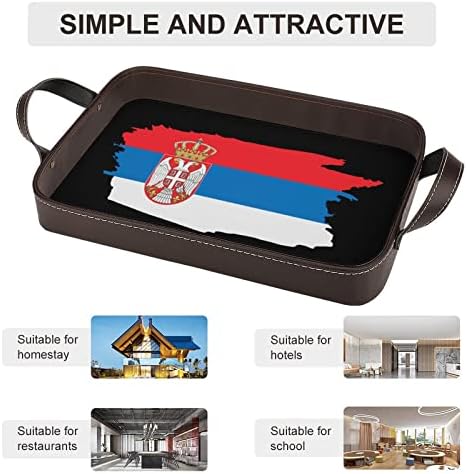 Bandeja decorativa de couro de bandeira da Sérvia Organizador de armazenamento de bandeja de servir com alças para hotel em casa