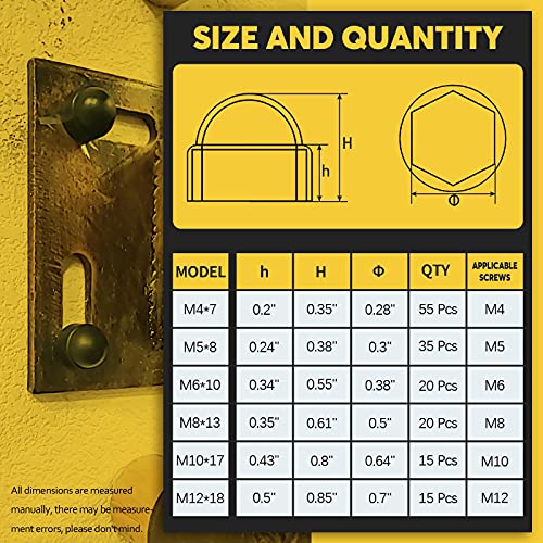 Mardatt 160pcs 6 tamanhos tampas do parafuso Tampas de parafuso kit de sortimento m4 m5 m6 m8 m10 m12 plástico porca de bolota de porca de tampa hexa